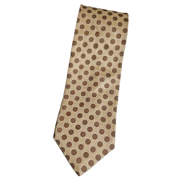 HUGO BOSS Men's 100% Silk Necktie LUXURY Tie Beige Geometric W:3.6" EUC - Picture 1 of 4